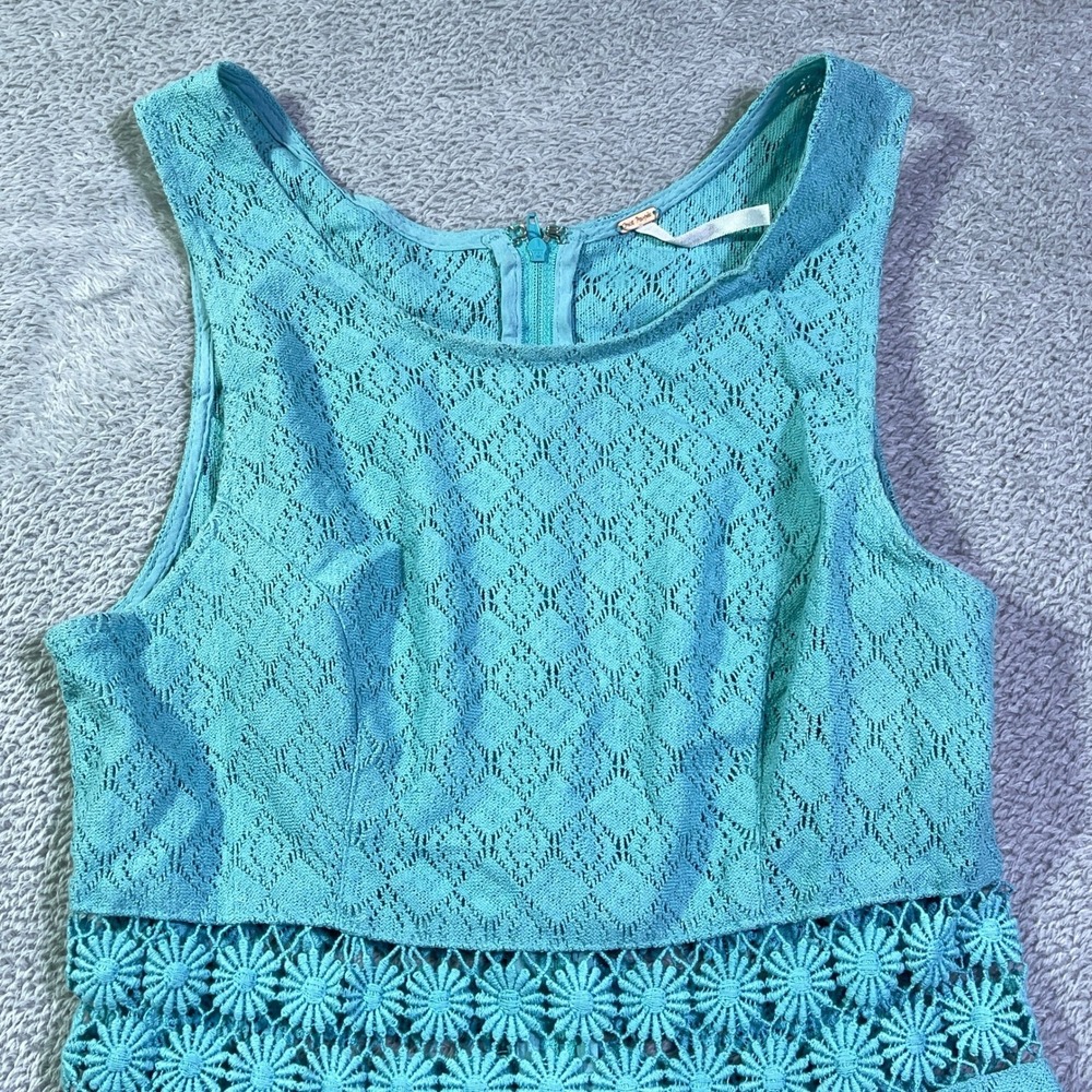 Free People Teal Lace Fit Flare Dress Crochet Waist Mini Size 2